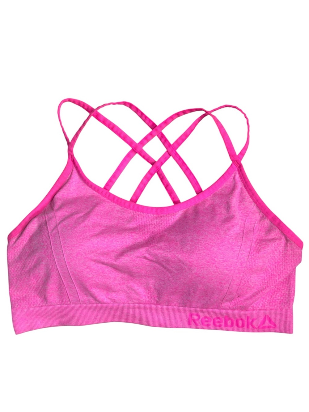 Reebok Women’s Cosmos Fuchsia Shock Heather Seamless Sports Bra EUC large